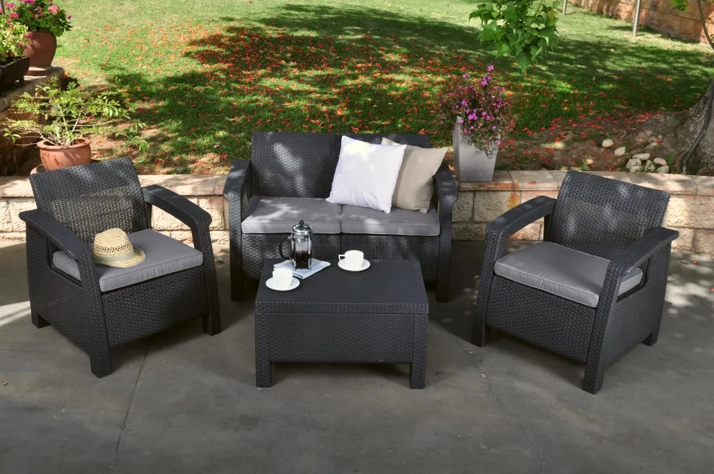 Patio Furniture Sets>Keter Corfu 4-Piece Patio Seating Set - Graphite