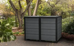 Trash Can Storage Sheds|Horizontal Sheds>Keter Hide Away Trash Can Storage Shed - Graphite