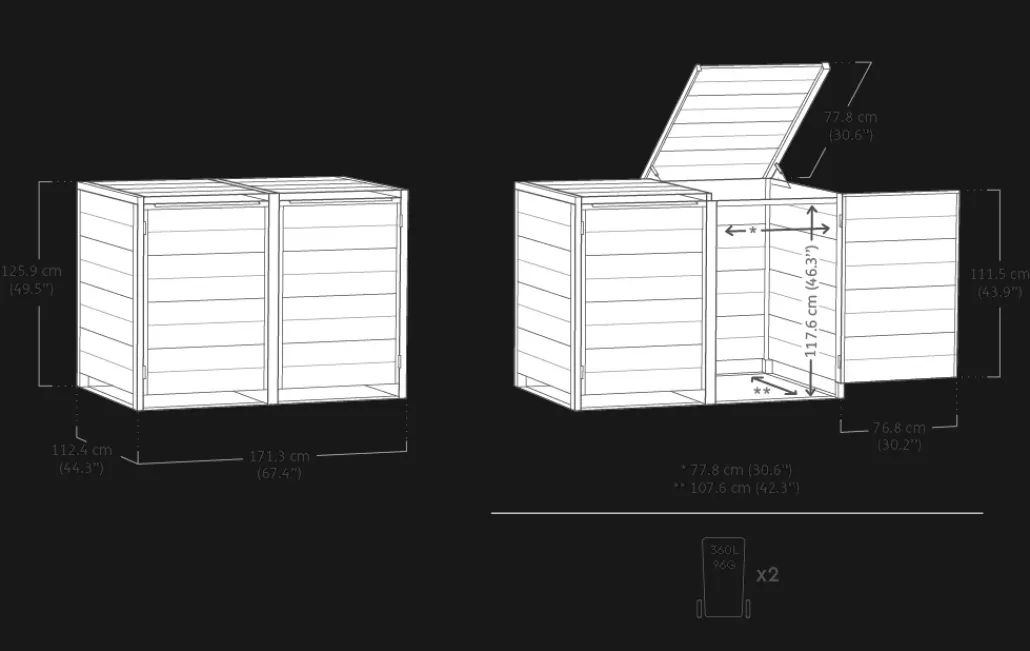 Trash Can Storage Sheds|Horizontal Sheds>Keter Hide Away Trash Can Storage Shed - Graphite