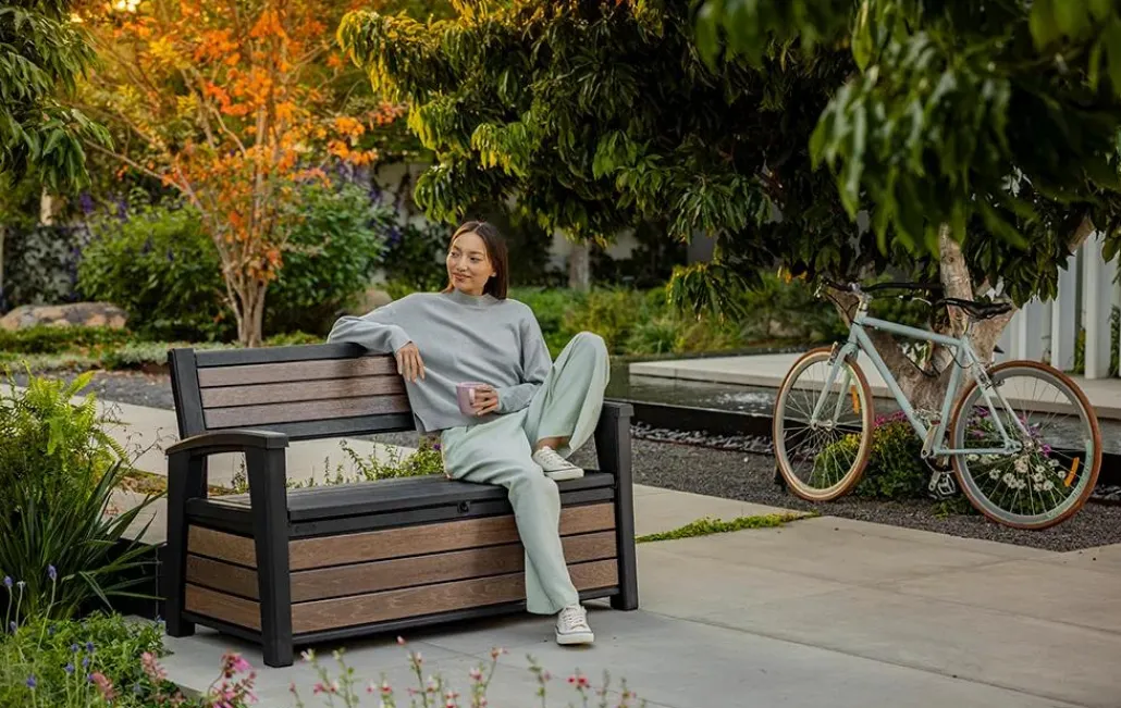 Outdoor Benches|Outdoor Storage Benches>Keter Signature 60 Gallon Outdoor Storage Bench - Walnut Brown