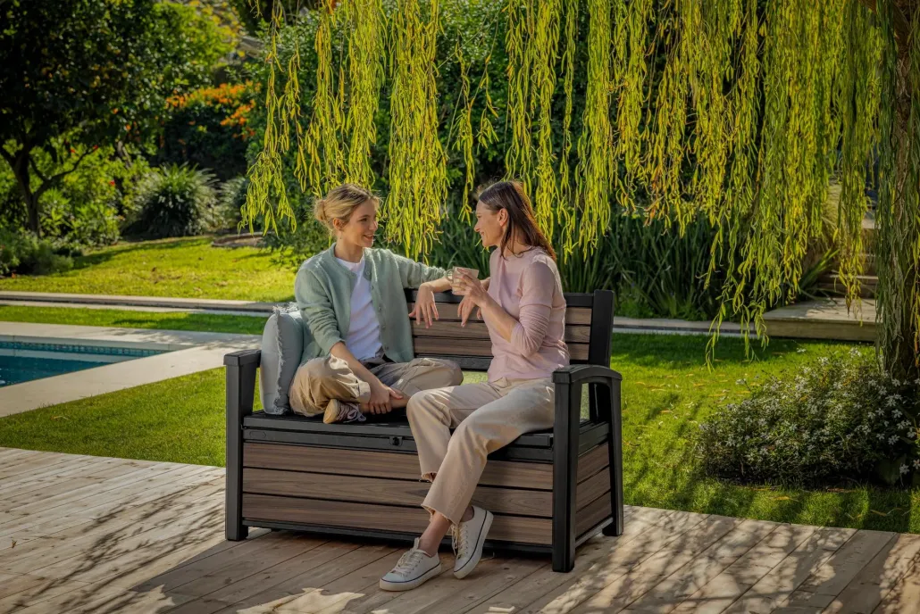 Outdoor Benches|Outdoor Storage Benches>Keter Signature 60 Gallon Outdoor Storage Bench - Walnut Brown