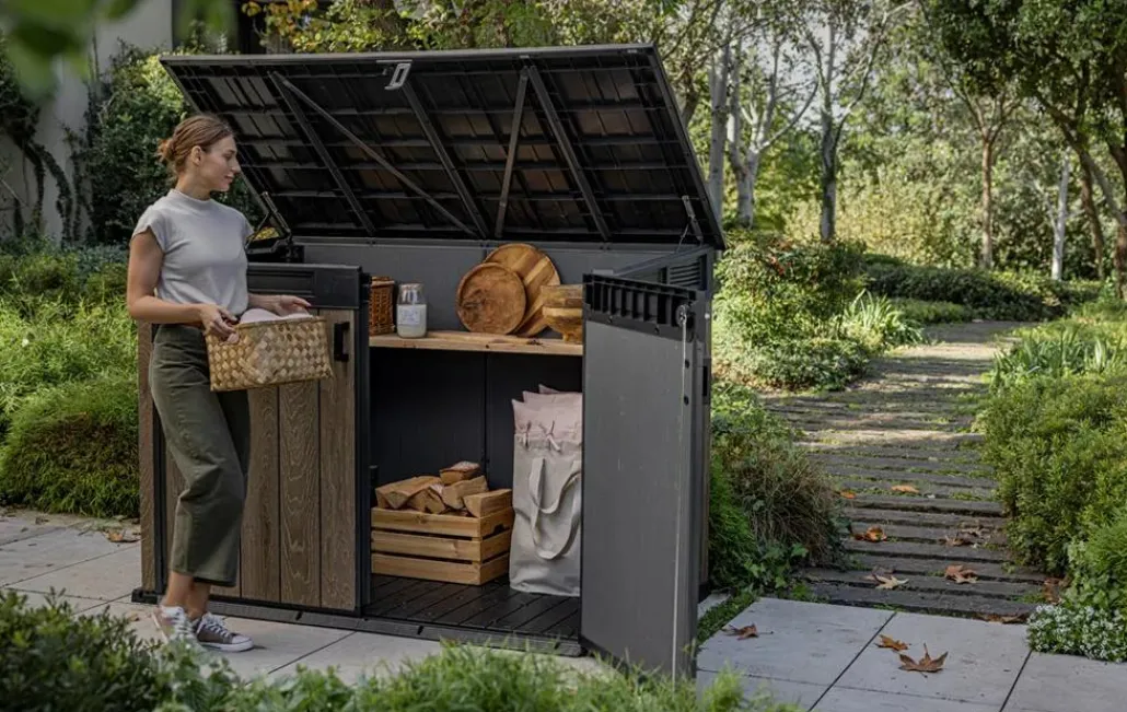 Trash Can Storage Sheds|Horizontal Sheds>Keter Signature Horizontal Storage Shed - Walnut Brown