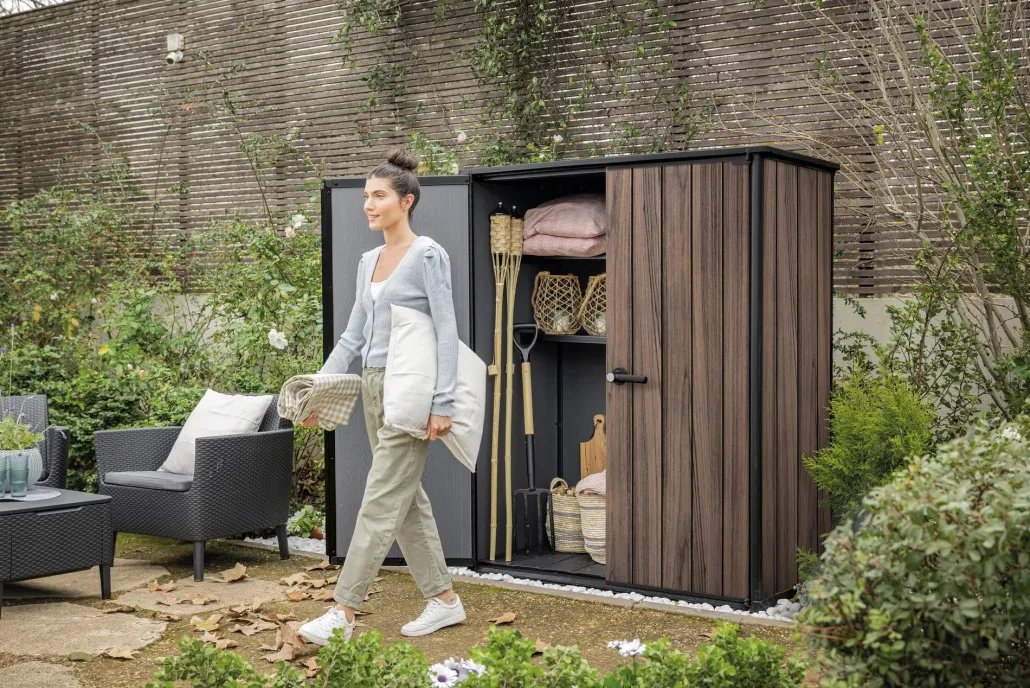 Storage Cabinets & Shelving Units|Vertical Sheds>Keter Signature Vertical Storage Shed - Rosewood Brown