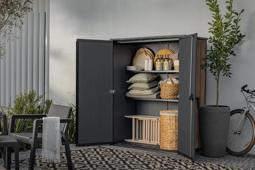 Storage Cabinets & Shelving Units|Vertical Sheds>Keter Signature Vertical Storage Shed - Rosewood Brown