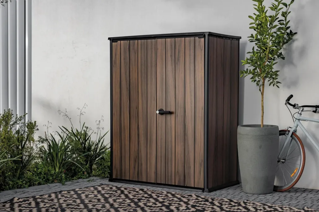 Storage Cabinets & Shelving Units|Vertical Sheds>Keter Signature Vertical Storage Shed - Rosewood Brown