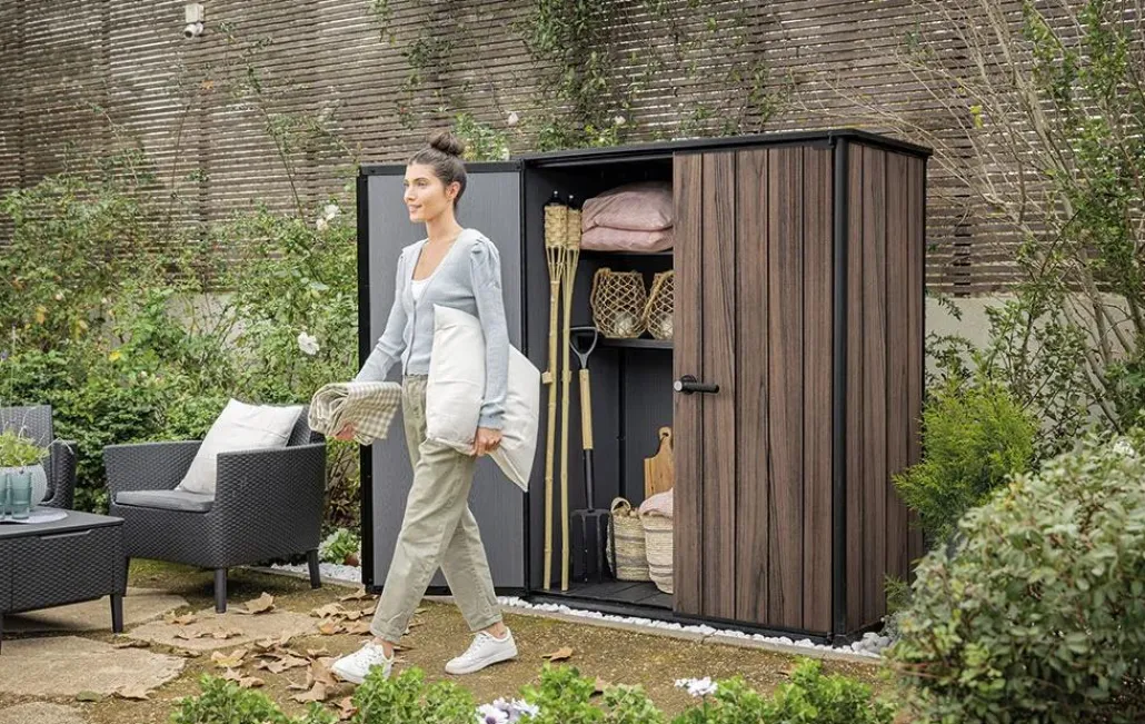 Storage Cabinets & Shelving Units|Vertical Sheds>Keter Signature Vertical Storage Shed - Rosewood Brown