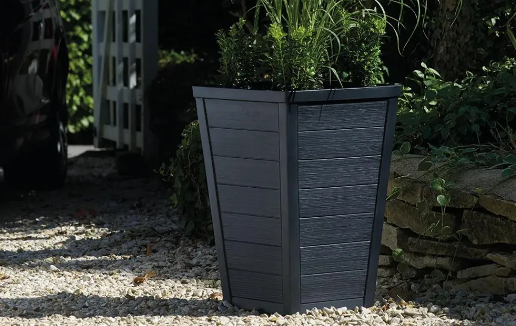 Planters>Keter Tapered Wood Look Planter Set of 2 - Graphite
