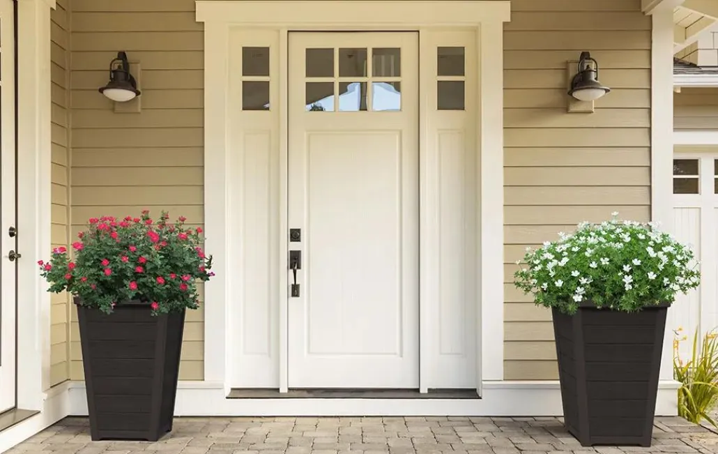 Planters>Keter Tapered Wood Look Planter Set of 2 - Graphite